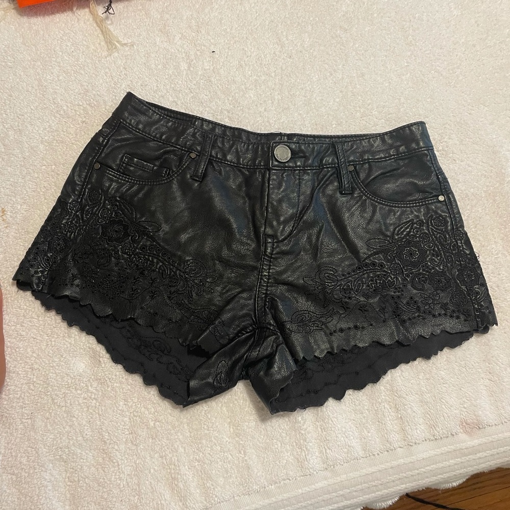 BlankNYC Vegan Leather Embroidered Shorts